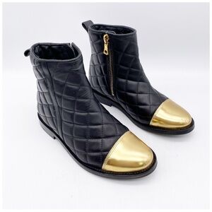 Balmain Black Quilted Boot With‎ Gold Toe Size 31